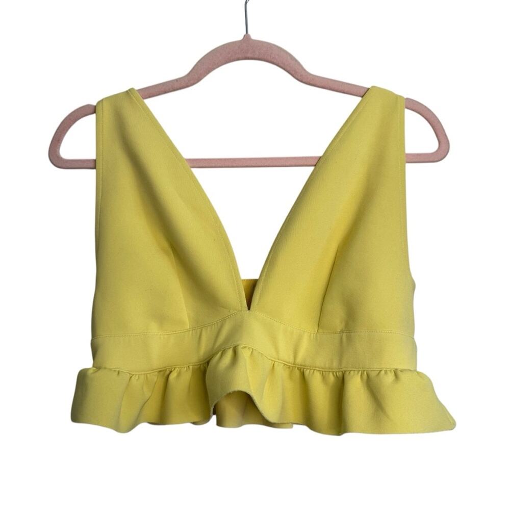 River Island Yellow Ruffle Plunge V-Neck Crop Top